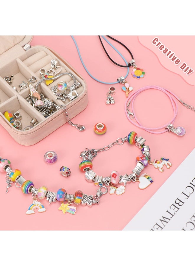 كيل › طقم صنع أساور التشارم – 66 قطعة لصنع الإكسسوارات والب Bracelets للبنات مع خرز وصندوق تخزين محمول (قوس قزح) - Image 4